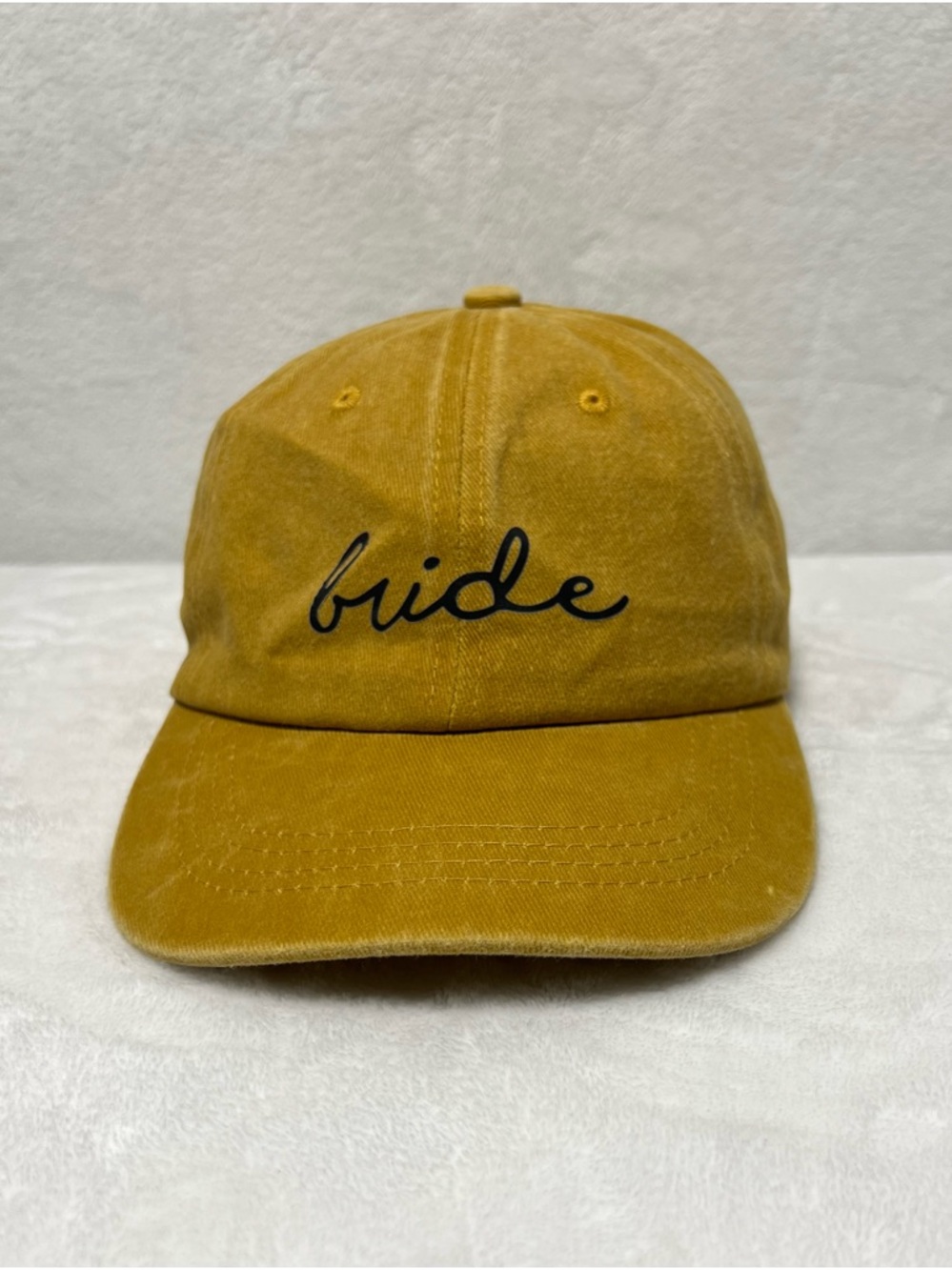 NWOT Mustard Yellow Baseball Cap Hat with “bride” Print